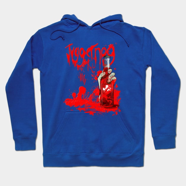 Zombie Hand Bloodied Juggernog on Light Blue Hoodie by LANStudios